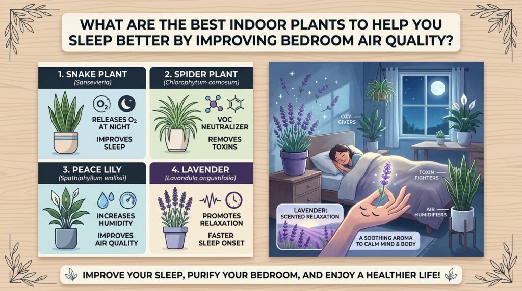 What are the best indoor plants to help you sleep better by improving bedroom air quality?