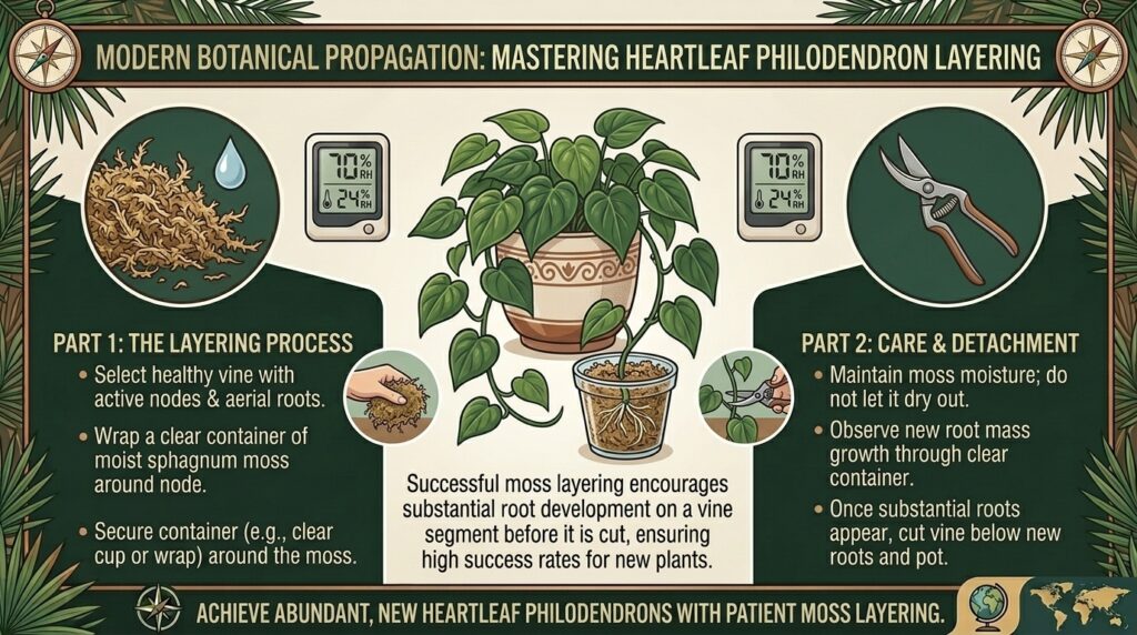 How to propagate heartleaf philodendron vines using simple sphagnum moss layering techniques.