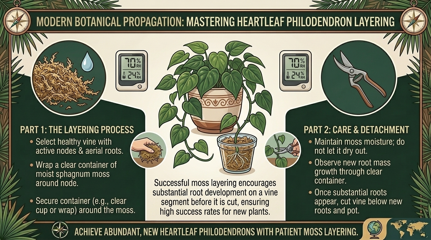 How to propagate heartleaf philodendron vines using simple sphagnum moss layering techniques.