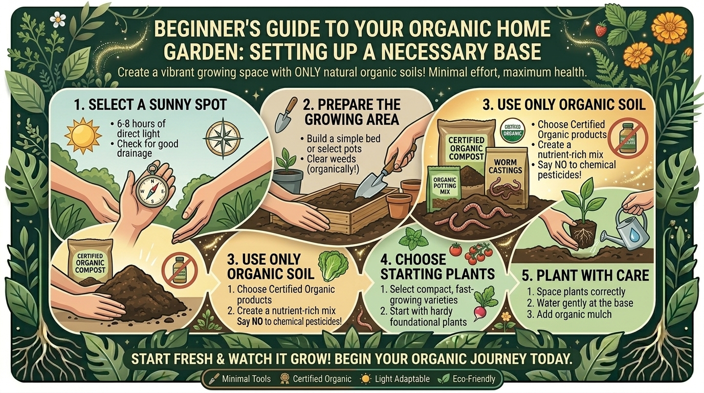 How to set up a necessary base home garden for beginners using only natural organic soils?