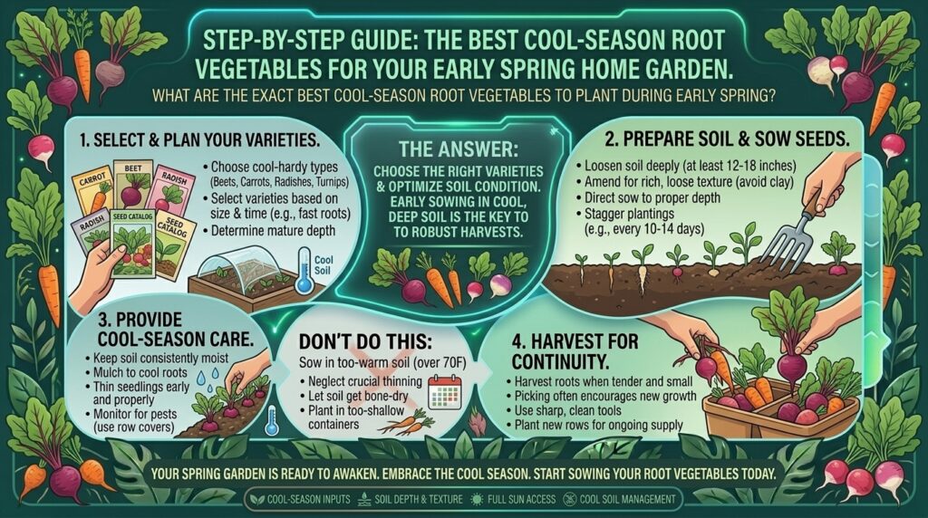 What are the best cool-season root vegetables to plant in your home garden during early spring?