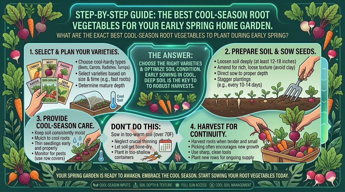 What are the best cool-season root vegetables to plant in your home garden during early spring?